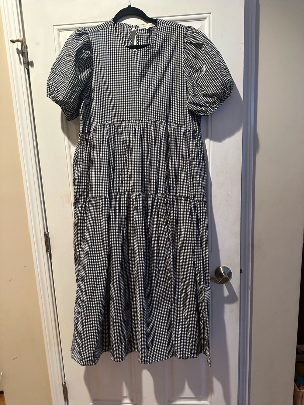 Anthropologie Eri + Ali Black & White Gingham Tiered Maxi Dress Puff Sleeves - Picture 6 of 11